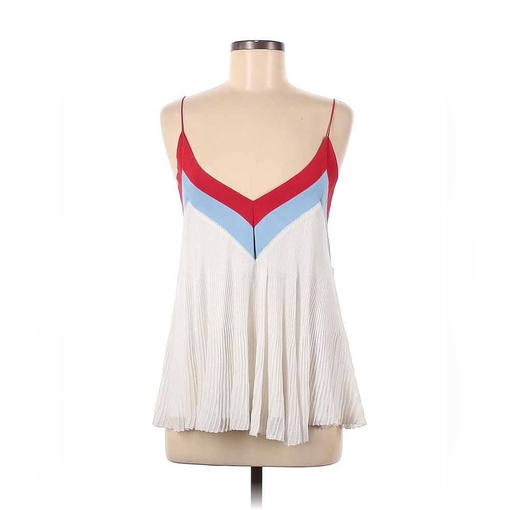 Red and Blue Pleated Women's Top